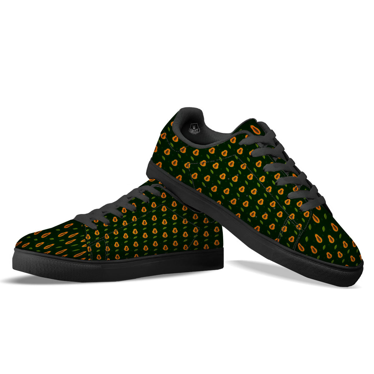 Papaya Exotic Print Pattern Black Low Top Sneakers-grizzshop
