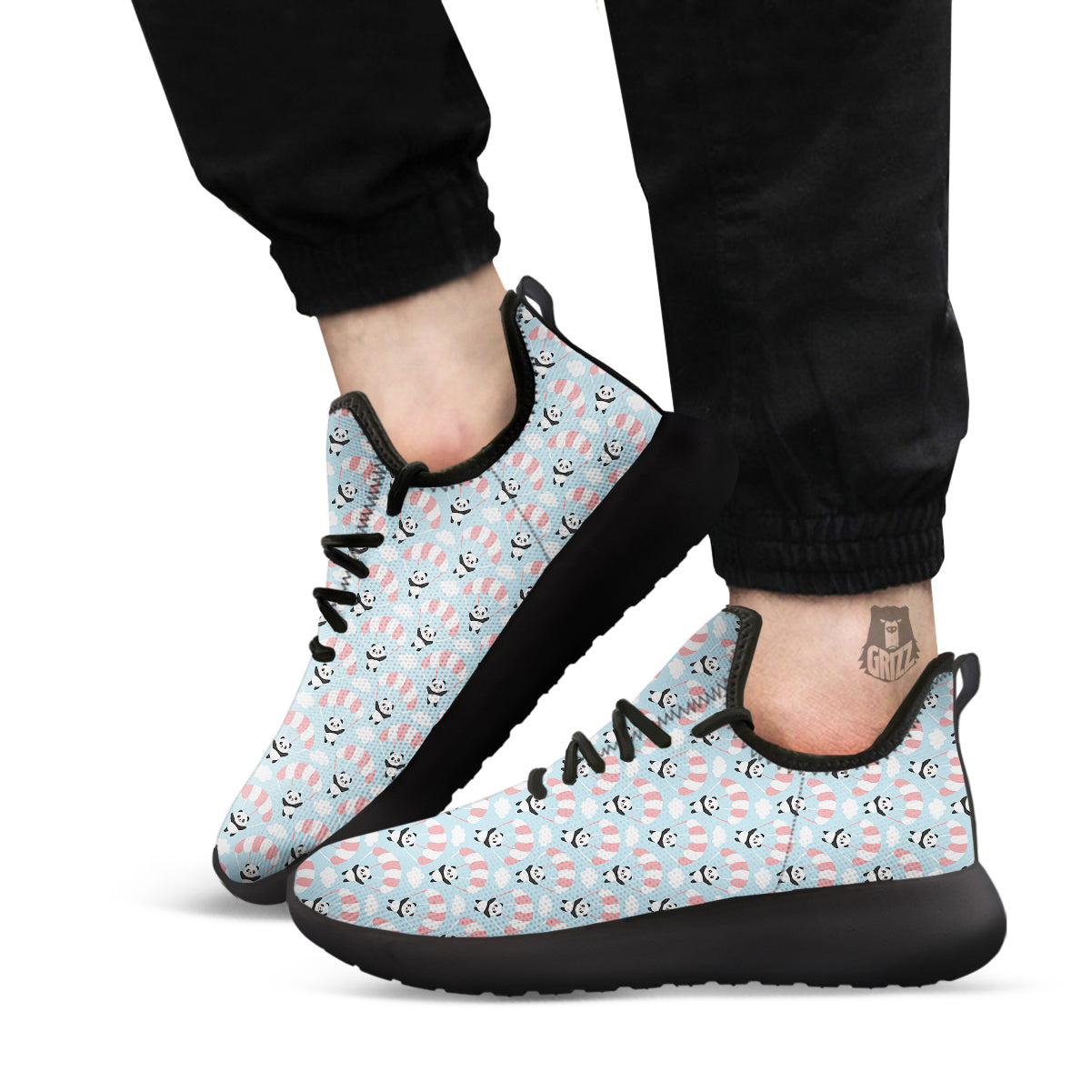 Parachute And Cute Panda Print Pattern Black Athletic Shoes-grizzshop