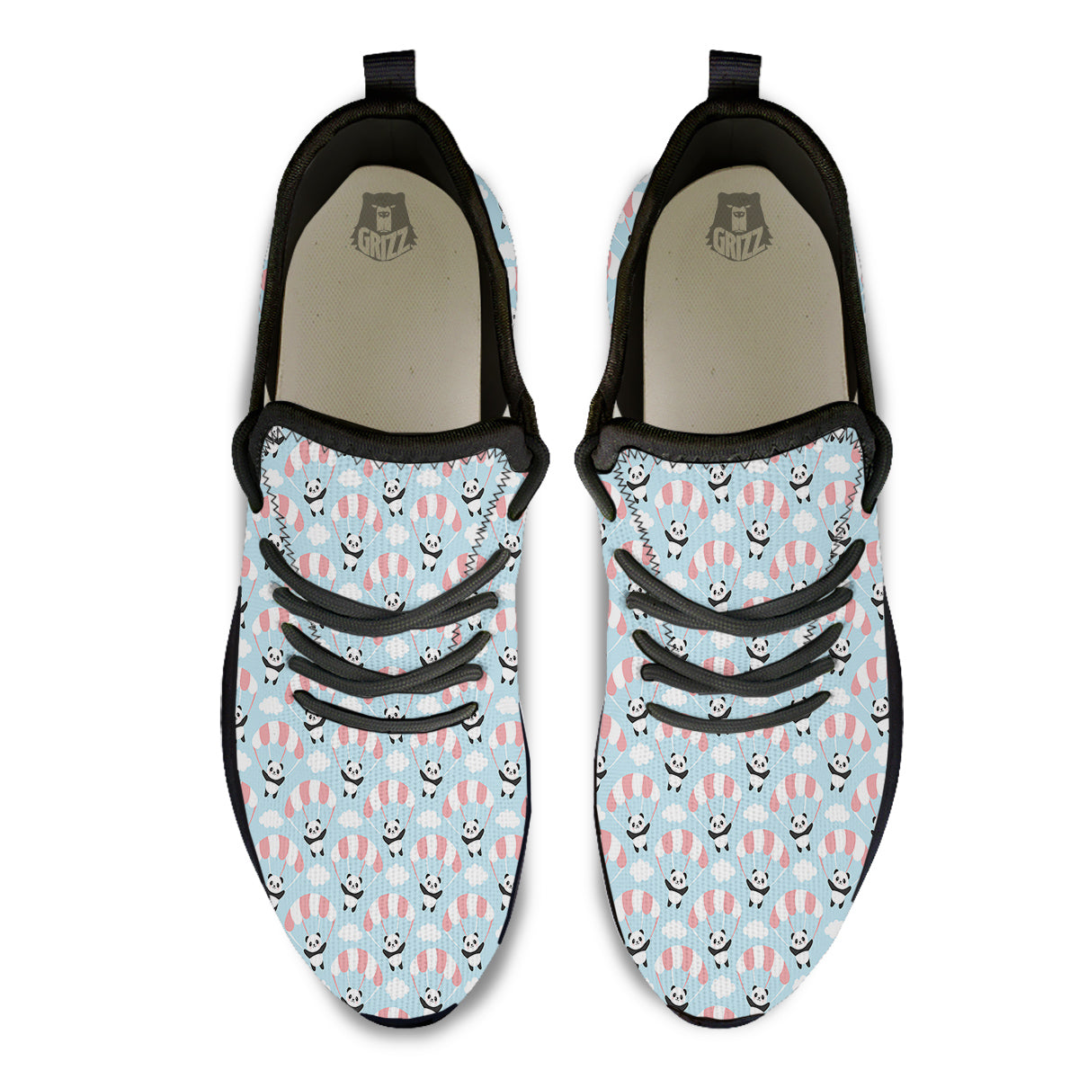 Parachute And Cute Panda Print Pattern Black Athletic Shoes-grizzshop