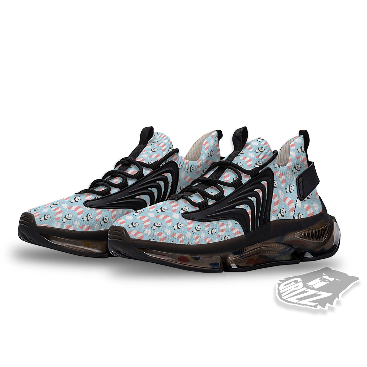 Parachute And Cute Panda Print Pattern Black Gym Shoes-grizzshop
