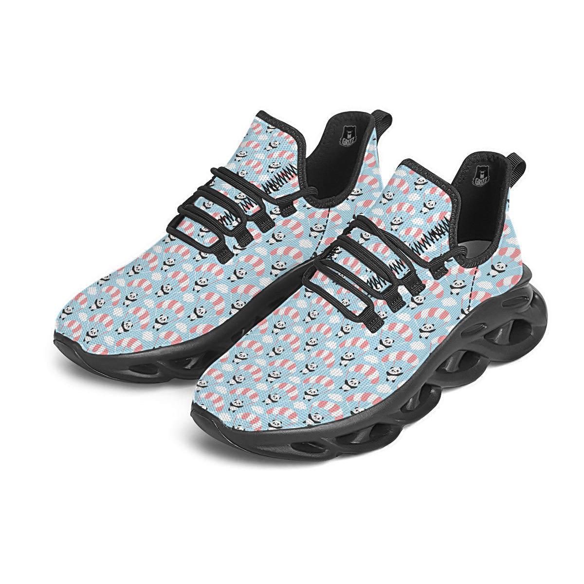 Parachute And Cute Panda Print Pattern Black Running Shoes-grizzshop
