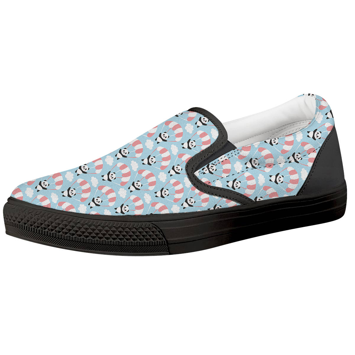 Parachute And Cute Panda Print Pattern Black Slip On Shoes-grizzshop