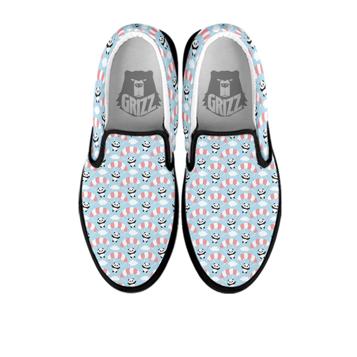 Parachute And Cute Panda Print Pattern Black Slip On Shoes-grizzshop