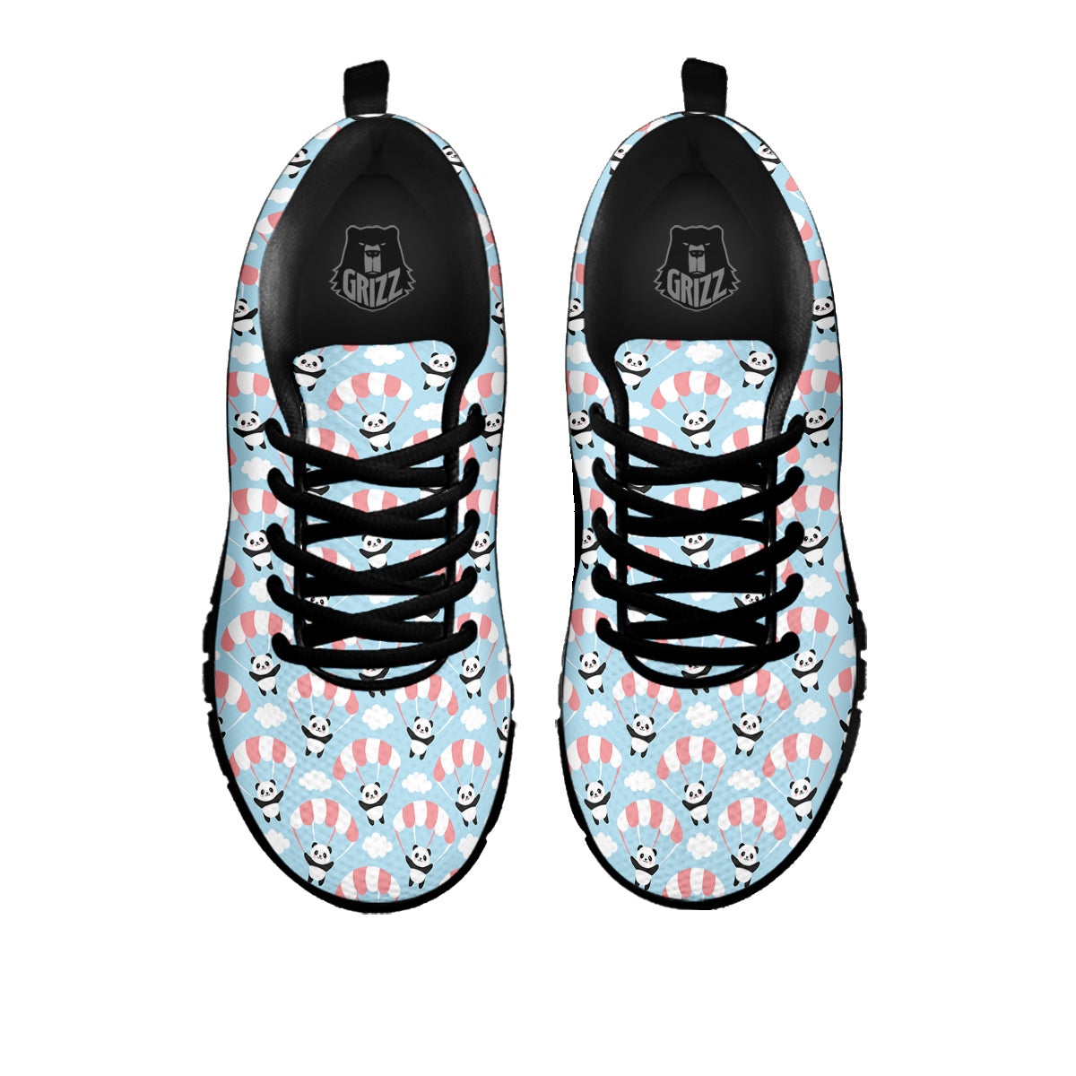 Parachute And Cute Panda Print Pattern Black Sneaker-grizzshop