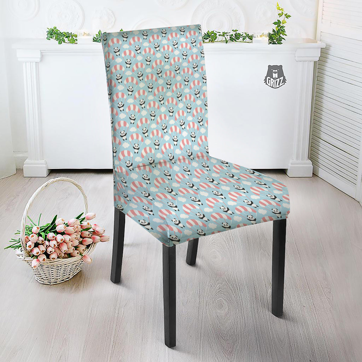 Parachute And Cute Panda Print Pattern Dining Chair Slipcover-grizzshop