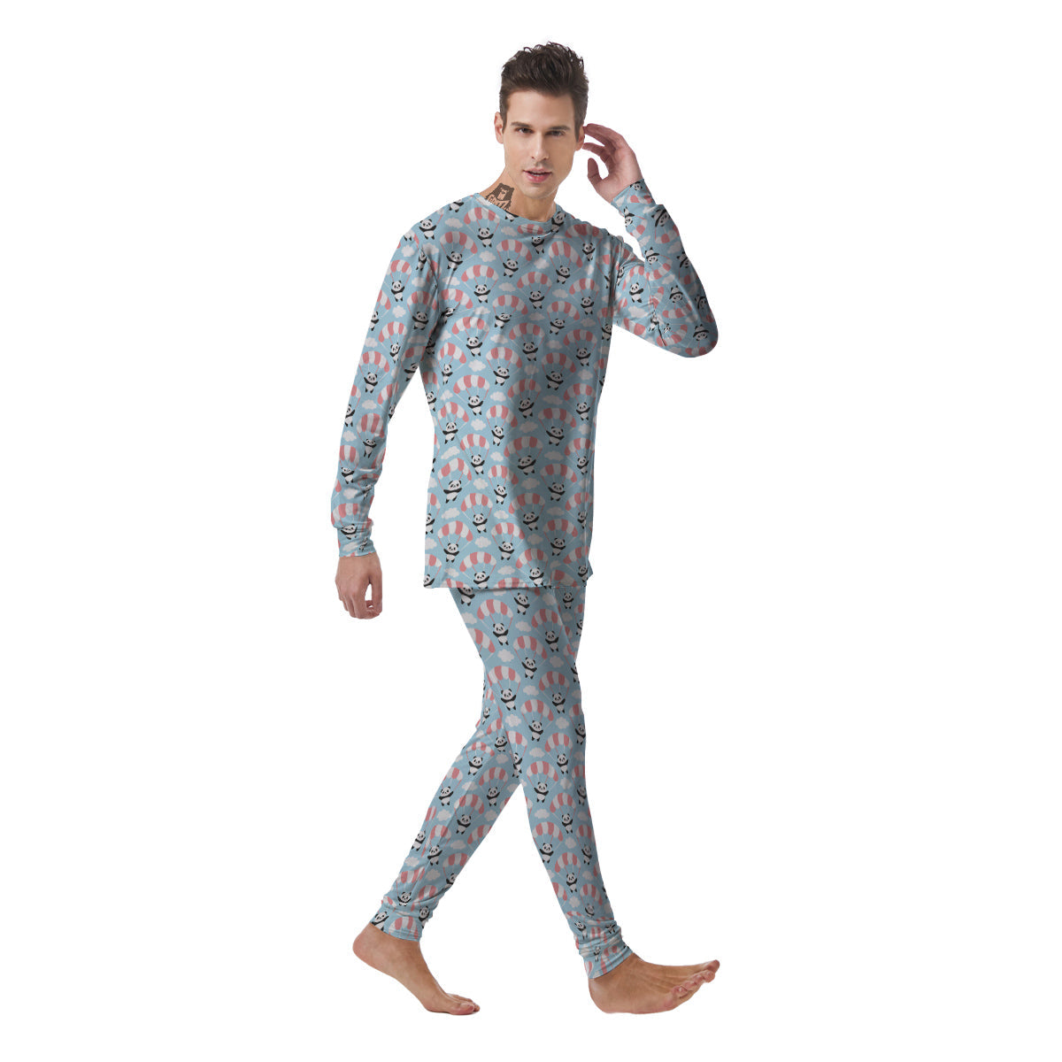 Parachute And Cute Panda Print Pattern Men's Pajamas-grizzshop