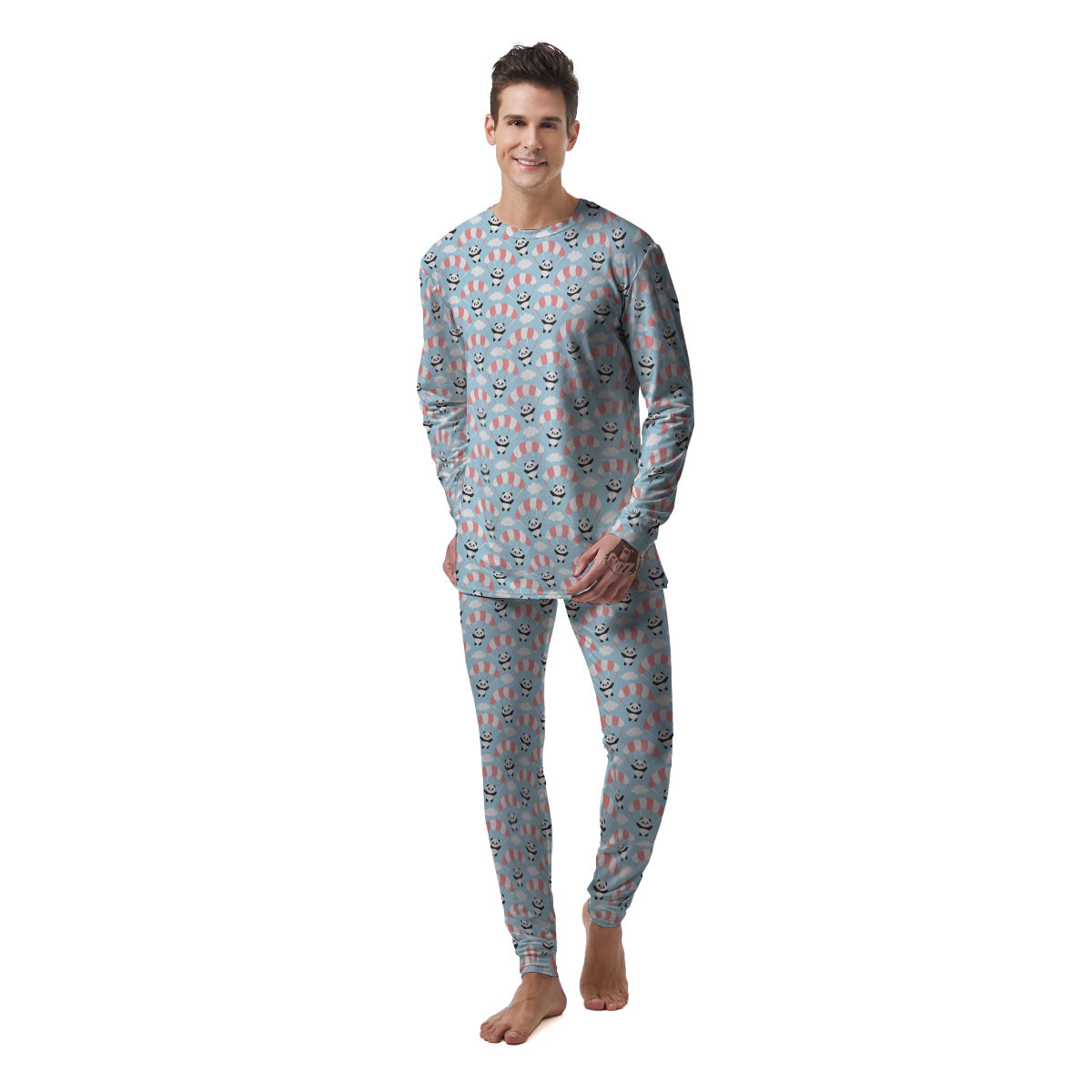 Parachute And Cute Panda Print Pattern Men's Pajamas-grizzshop