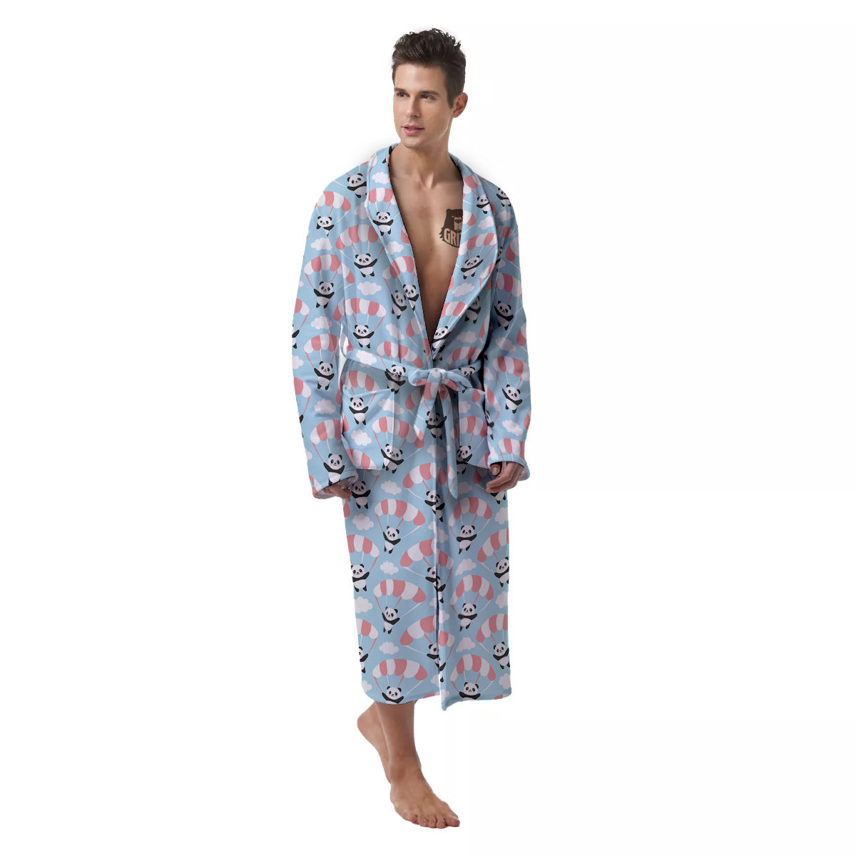 Parachute And Cute Panda Print Pattern Men's Robe-grizzshop