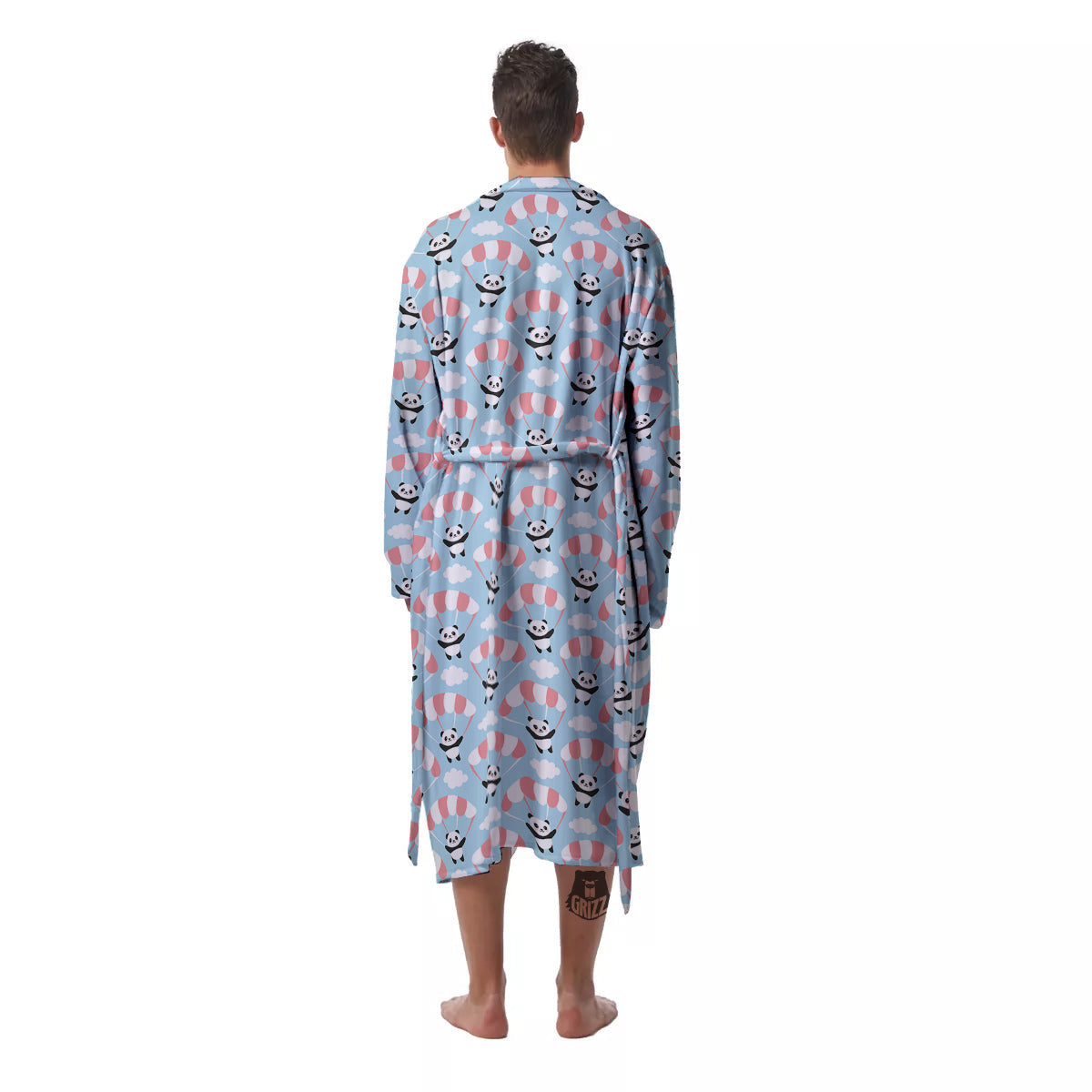 Parachute And Cute Panda Print Pattern Men's Robe-grizzshop