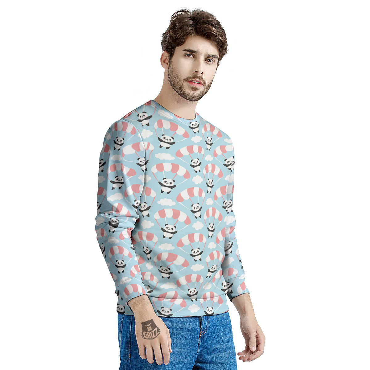 Parachute And Cute Panda Print Pattern Men's Sweatshirt-grizzshop