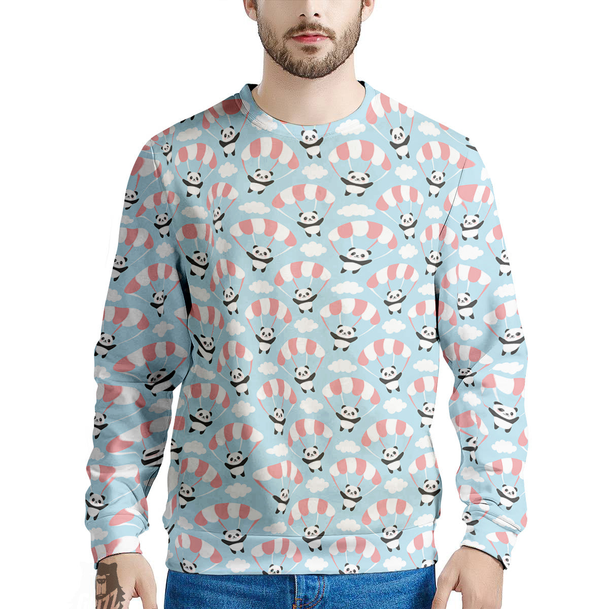 Parachute And Cute Panda Print Pattern Men's Sweatshirt-grizzshop