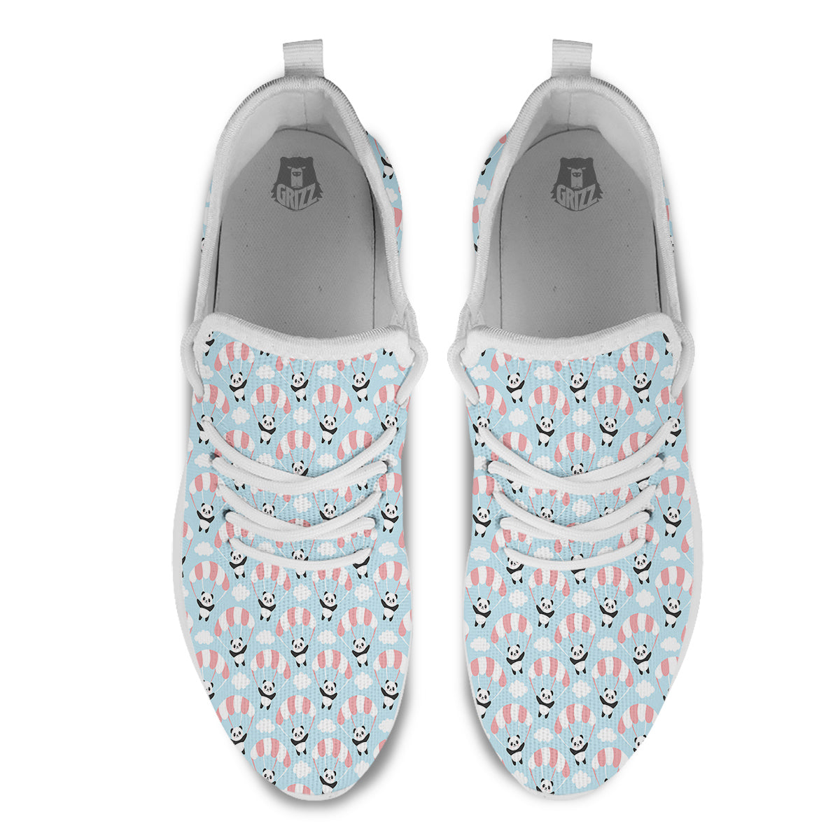 Parachute And Cute Panda Print Pattern White Athletic Shoes-grizzshop