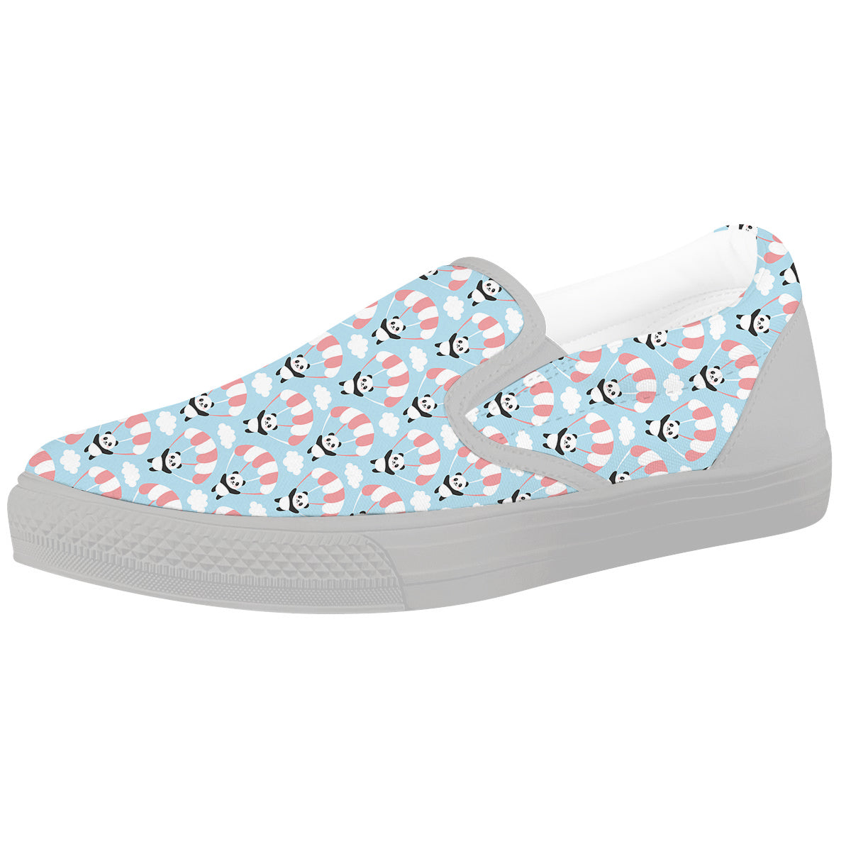 Parachute And Cute Panda Print Pattern White Slip On Shoes-grizzshop