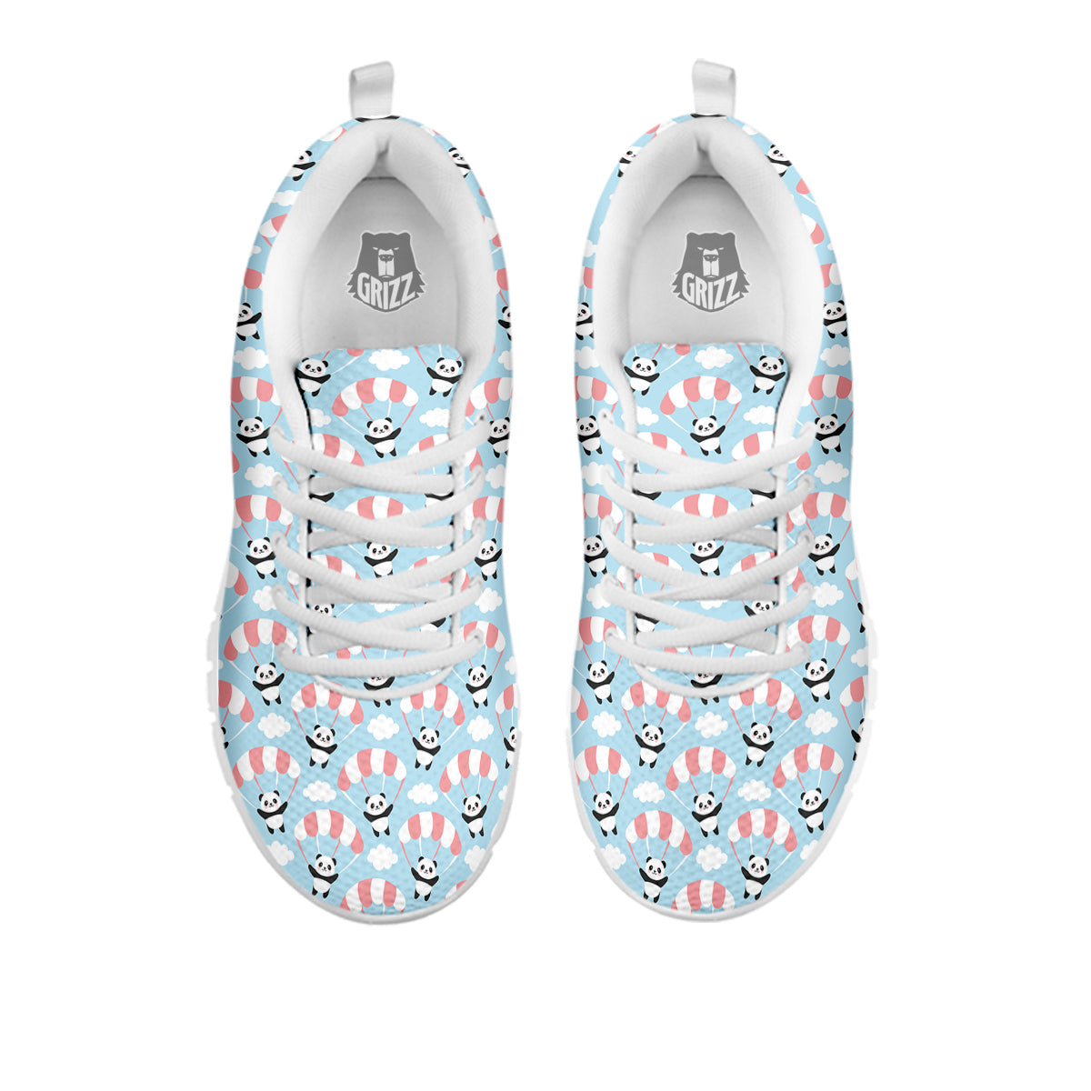 Parachute And Cute Panda Print Pattern White Sneaker-grizzshop