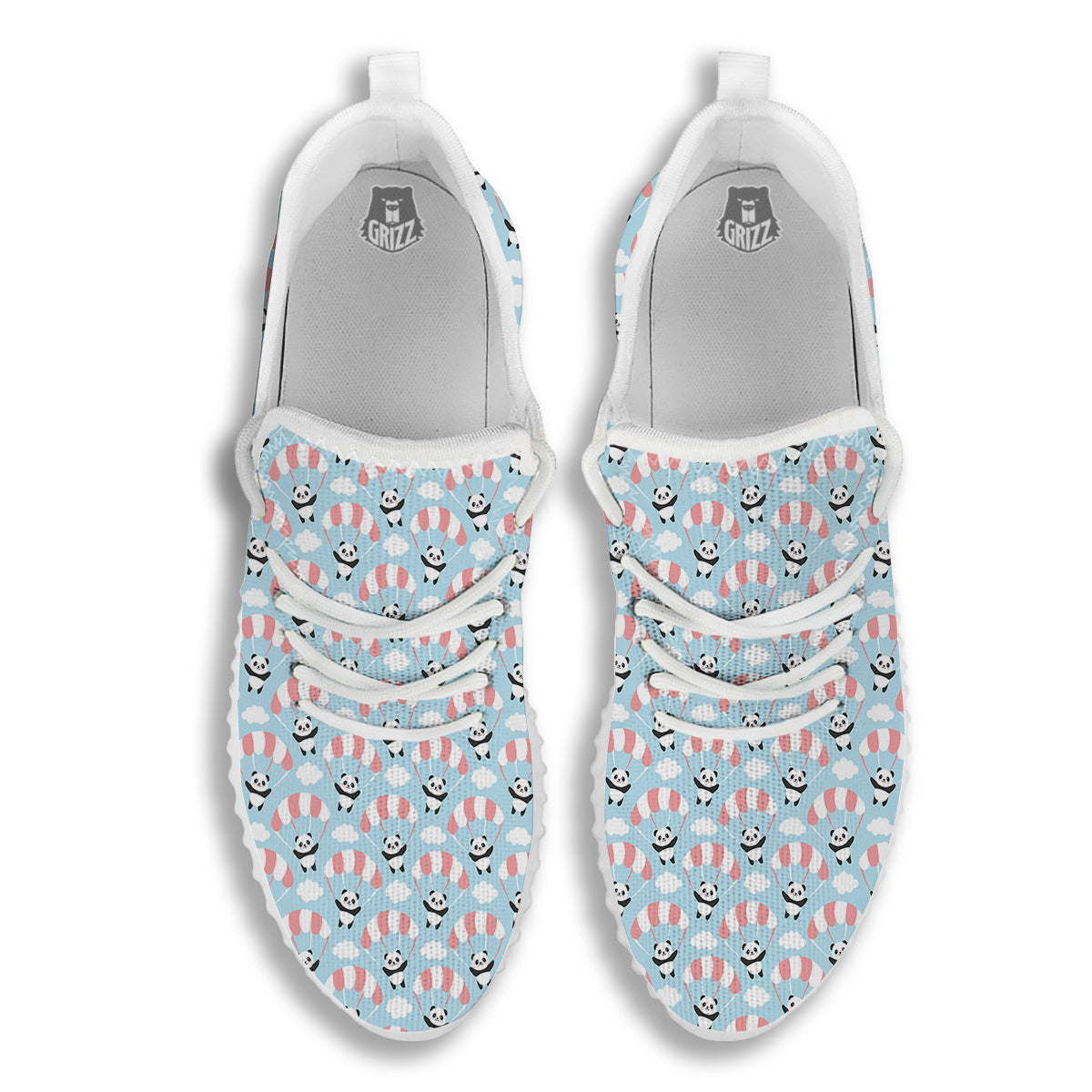 Parachute And Cute Panda Print Pattern White Walking Shoes-grizzshop