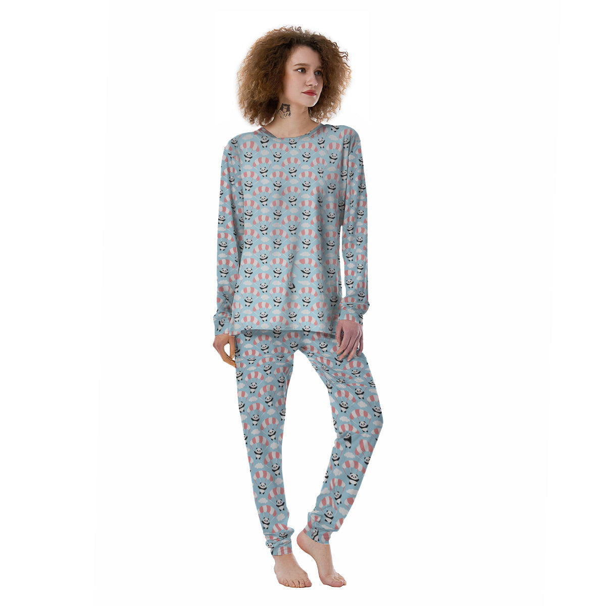 Parachute And Cute Panda Print Pattern Women's Pajamas-grizzshop