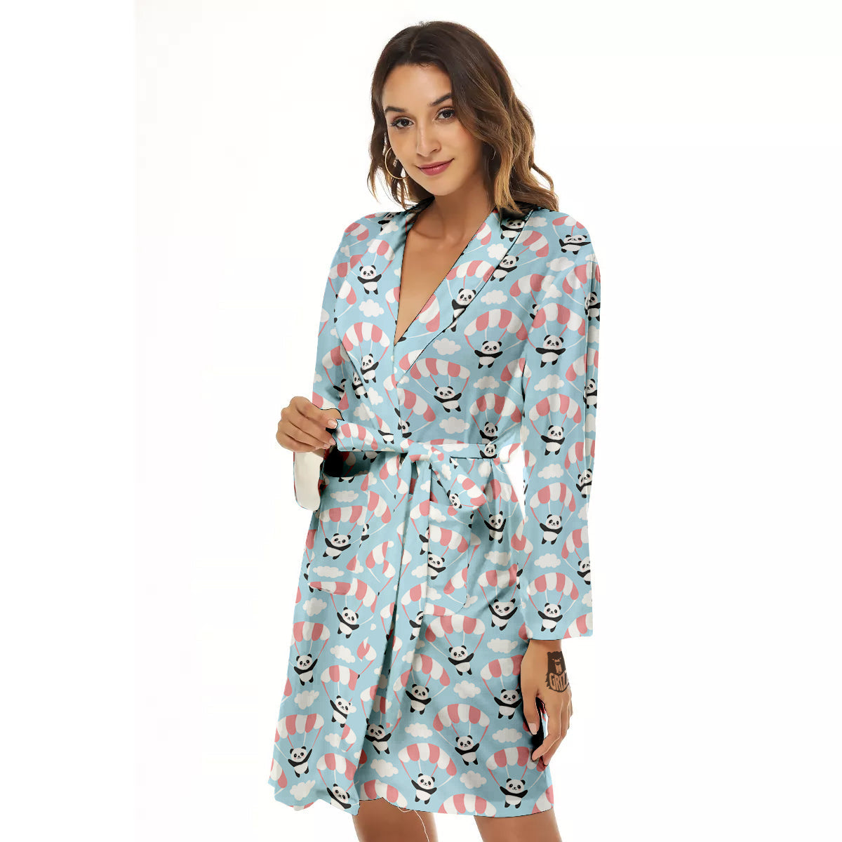 Parachute And Cute Panda Print Pattern Women's Robe-grizzshop