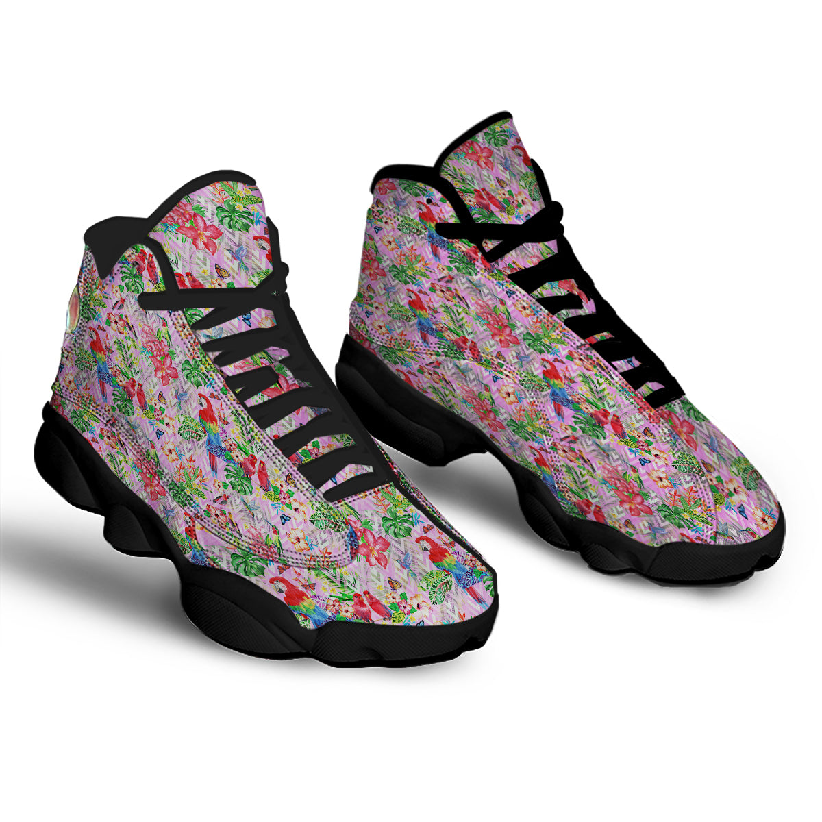 Paradise Flower Bird Print Pattern Black Basketball Shoes-grizzshop