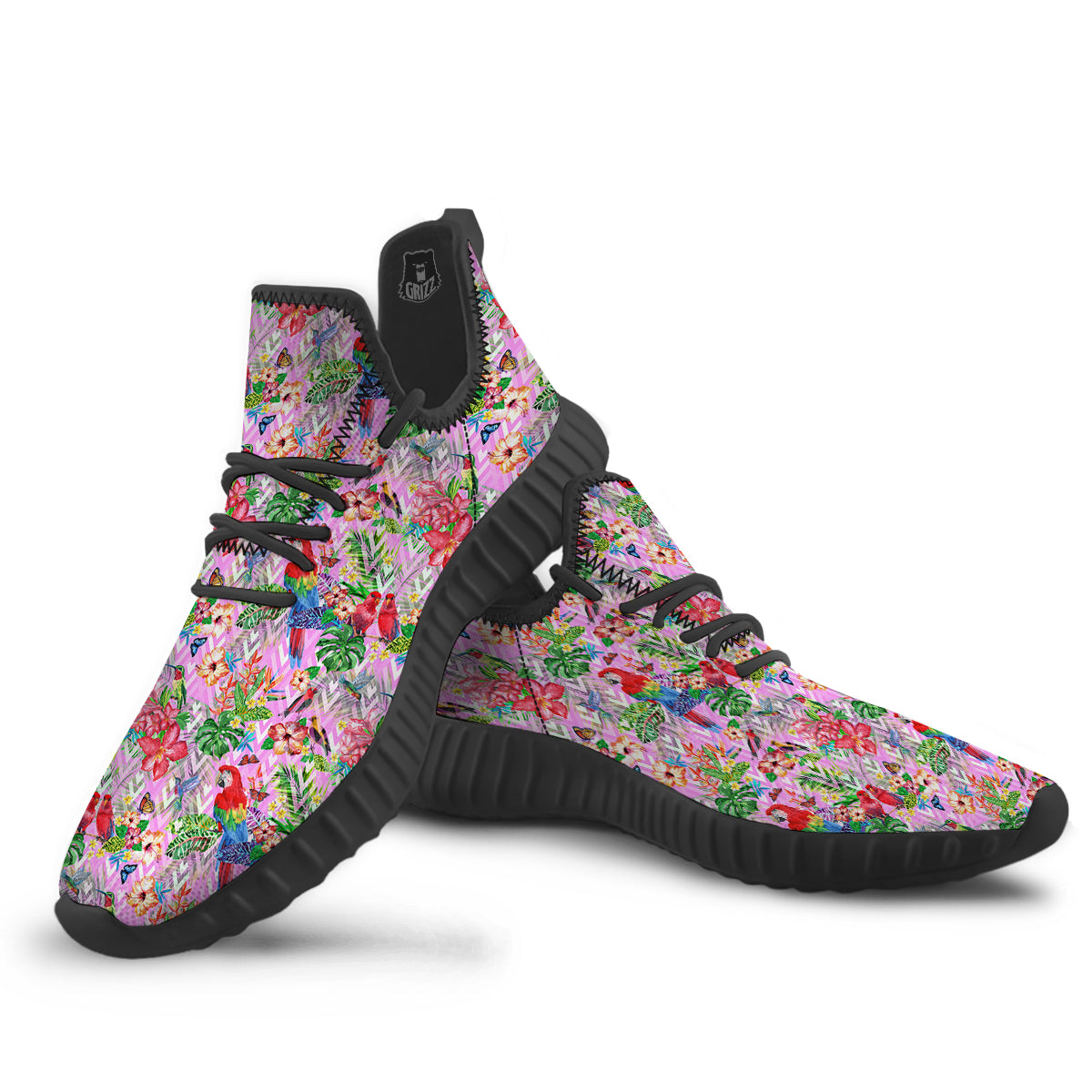 Paradise Flower Bird Print Pattern Black Walking Shoes-grizzshop