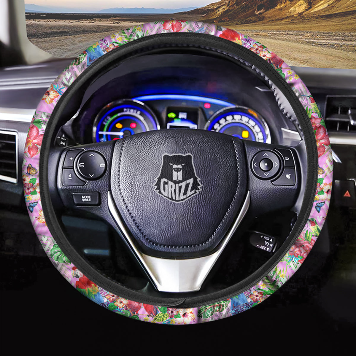 Paradise Flower Bird Print Pattern Car Steering Wheel Cover-grizzshop