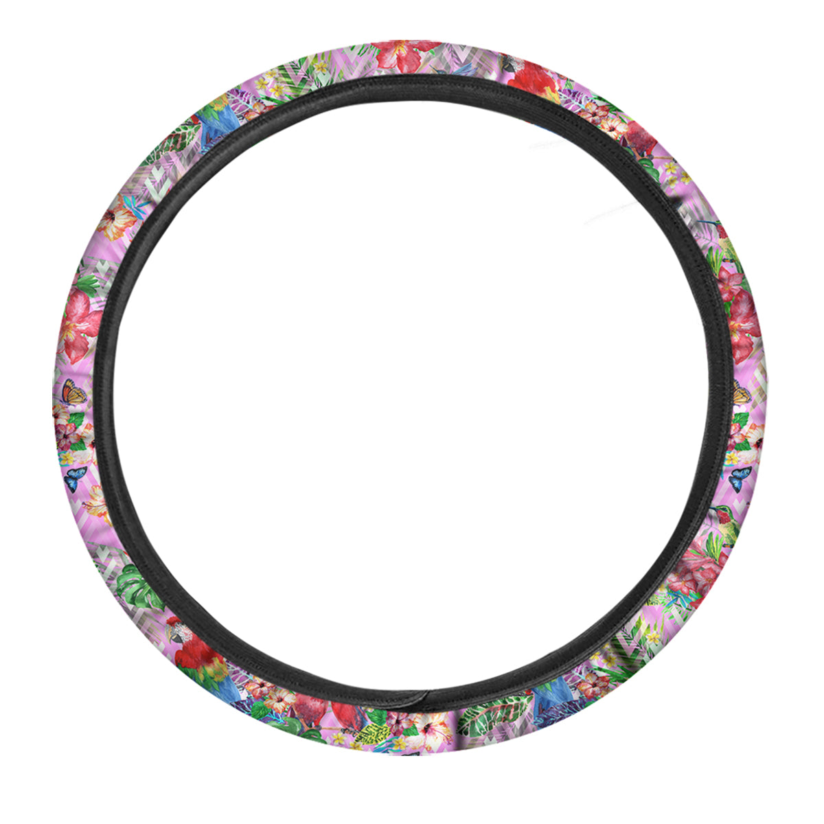 Paradise Flower Bird Print Pattern Car Steering Wheel Cover-grizzshop