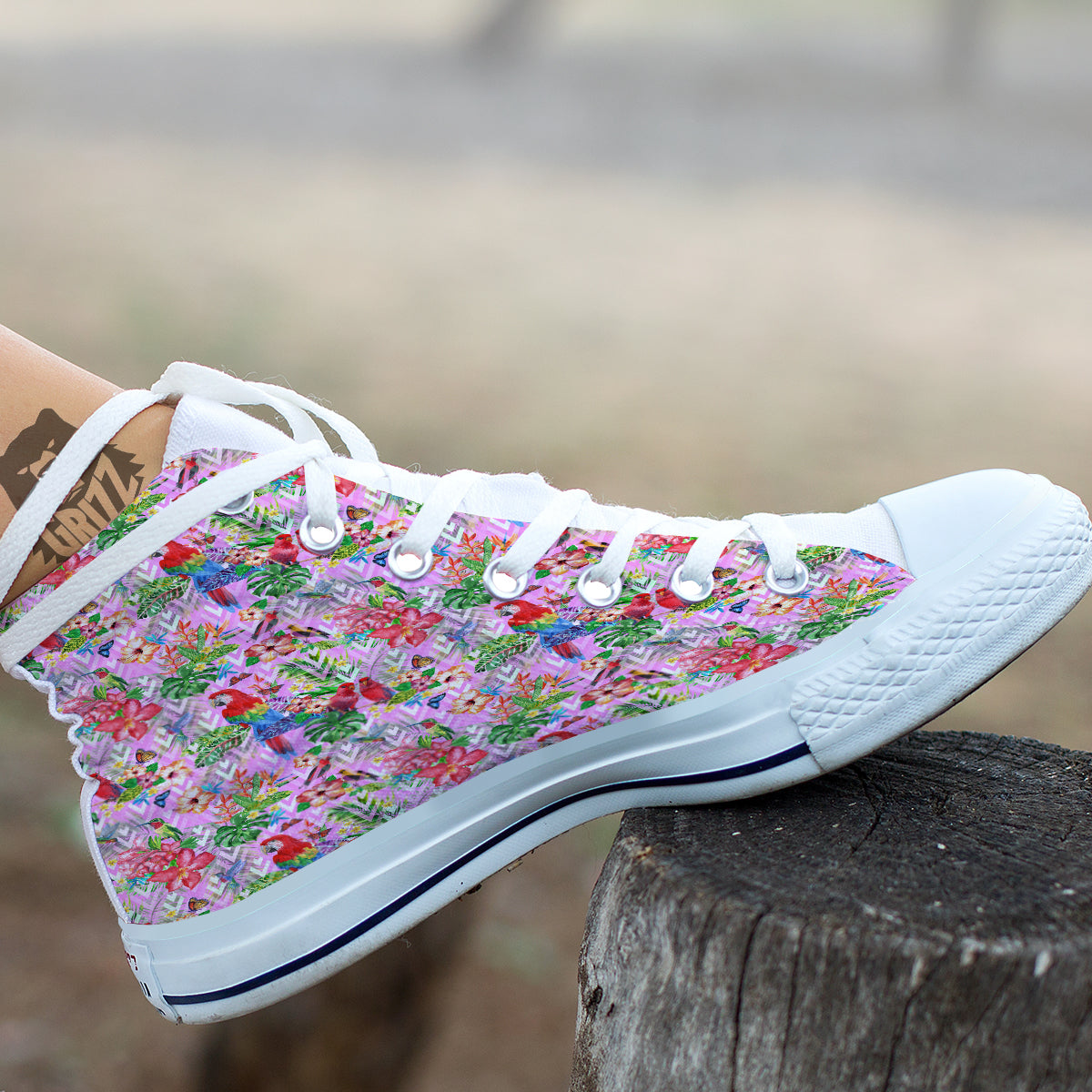Paradise Flower Bird Print Pattern White High Top Shoes-grizzshop
