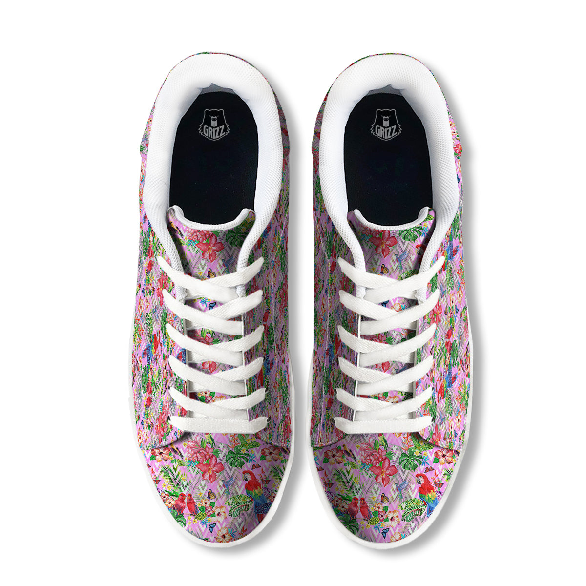 Paradise Flower Bird Print Pattern White Low Top Sneakers-grizzshop