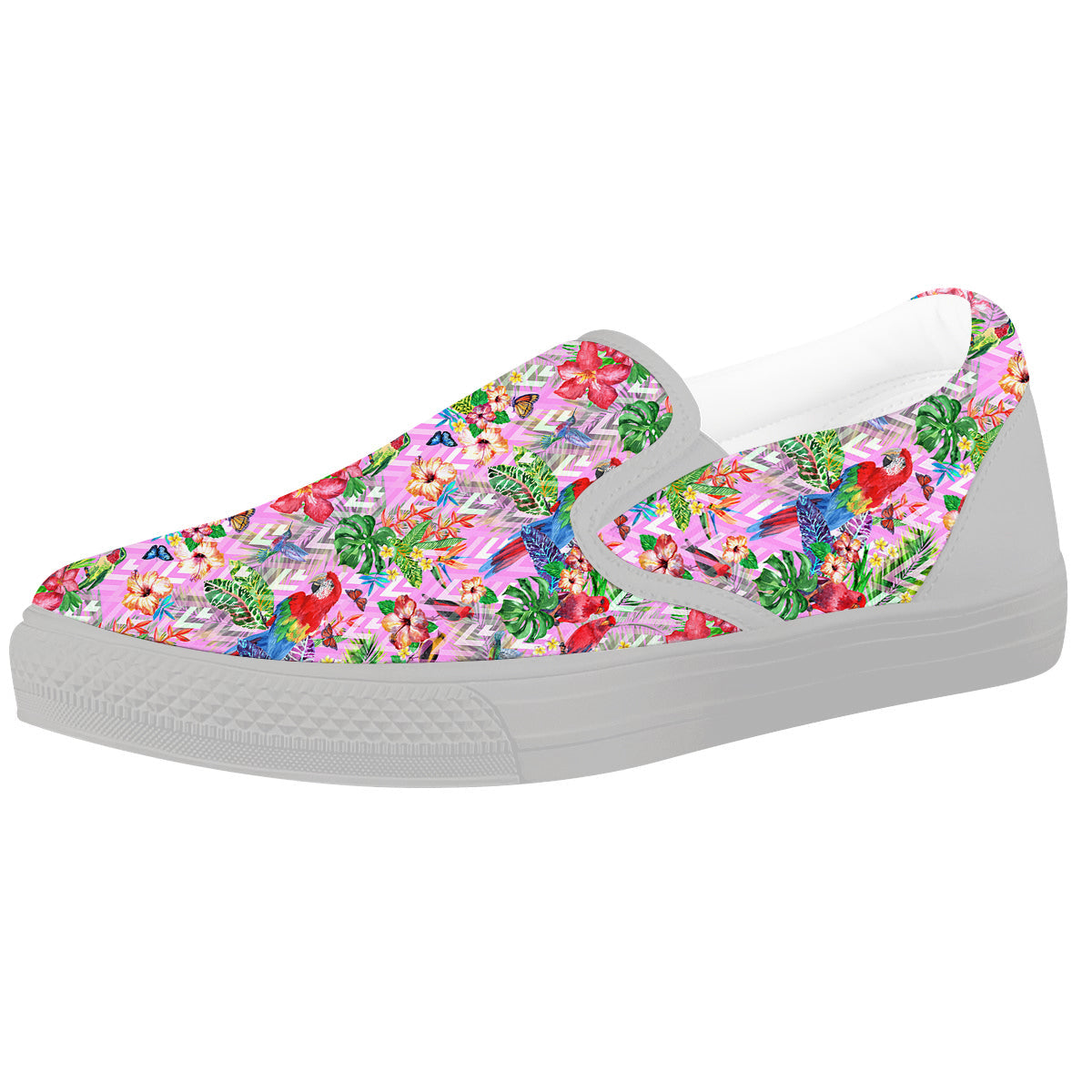 Paradise Flower Bird Print Pattern White Slip On Shoes-grizzshop