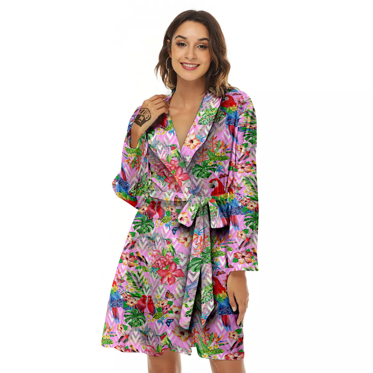 Paradise Flower Bird Print Pattern Women's Robe-grizzshop