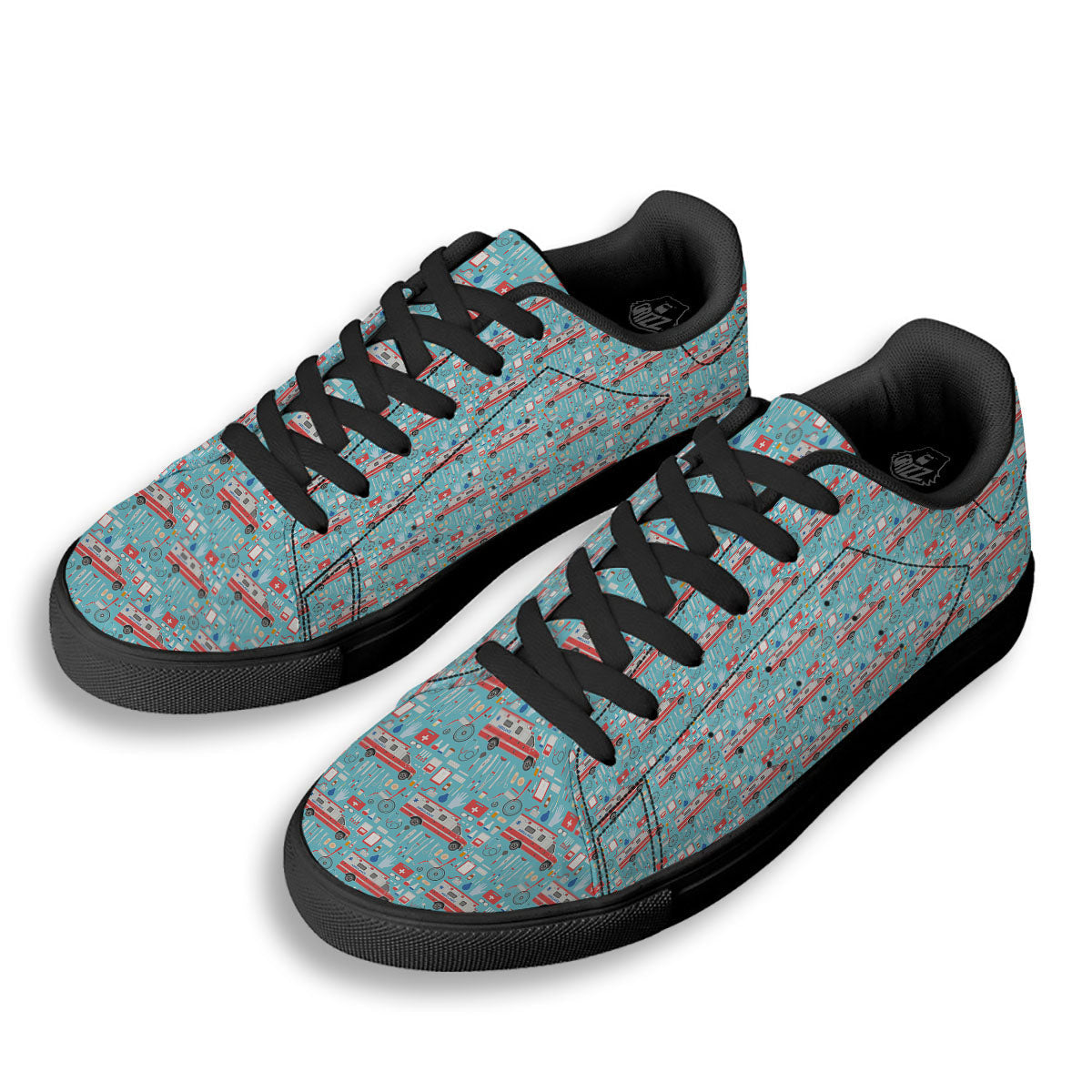 Paramedic EMS Print Pattern Black Low Top Sneakers-grizzshop