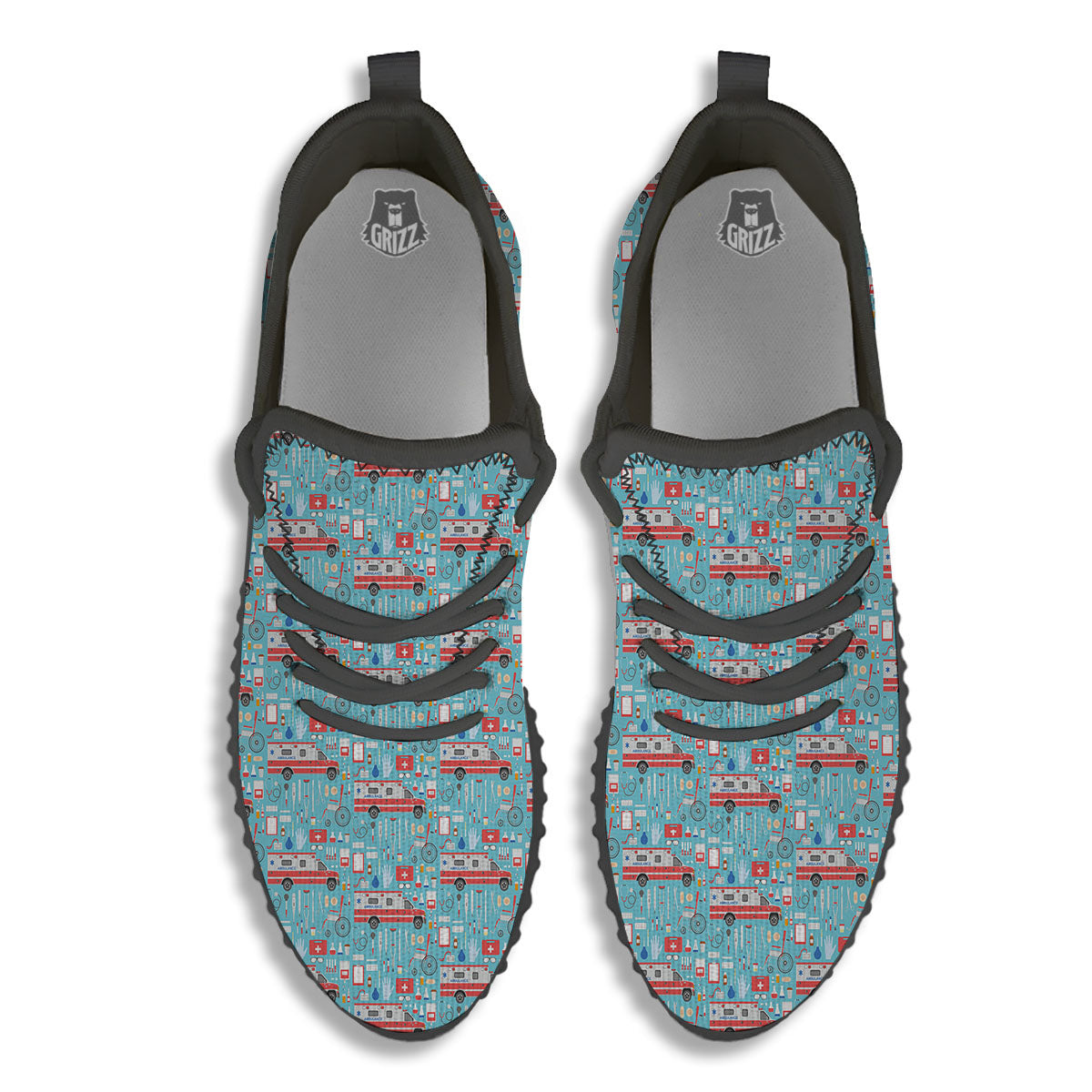Paramedic EMS Print Pattern Black Walking Shoes-grizzshop