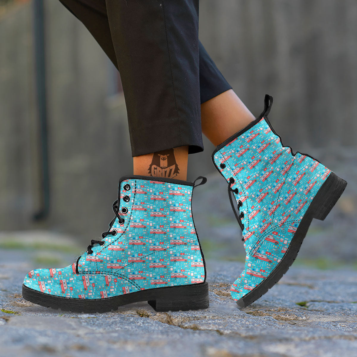 Paramedic EMS Print Pattern Leather Boots-grizzshop