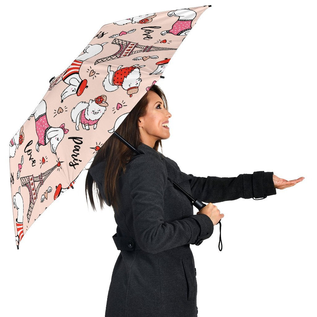 Paris Dog Pattern Print Automatic Foldable Umbrella-grizzshop