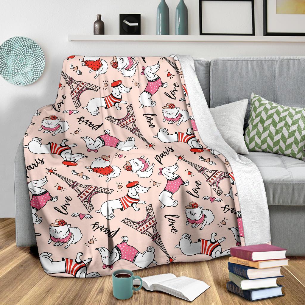 Paris Dog Pattern Print Blanket-grizzshop