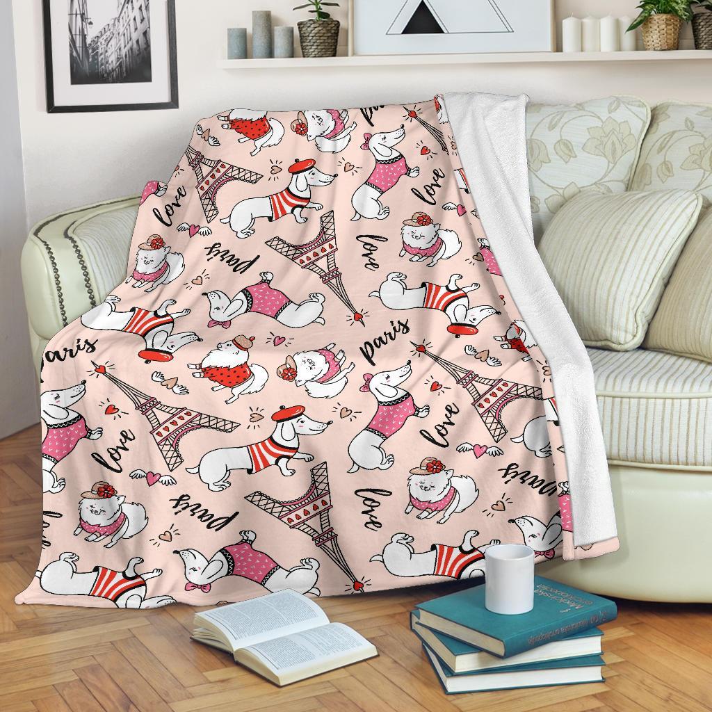 Paris Dog Pattern Print Blanket-grizzshop