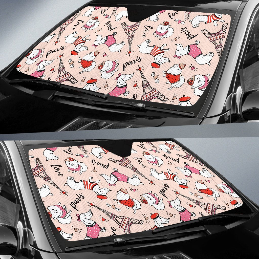 Paris Dog Pattern Print Car Sun Shade-grizzshop