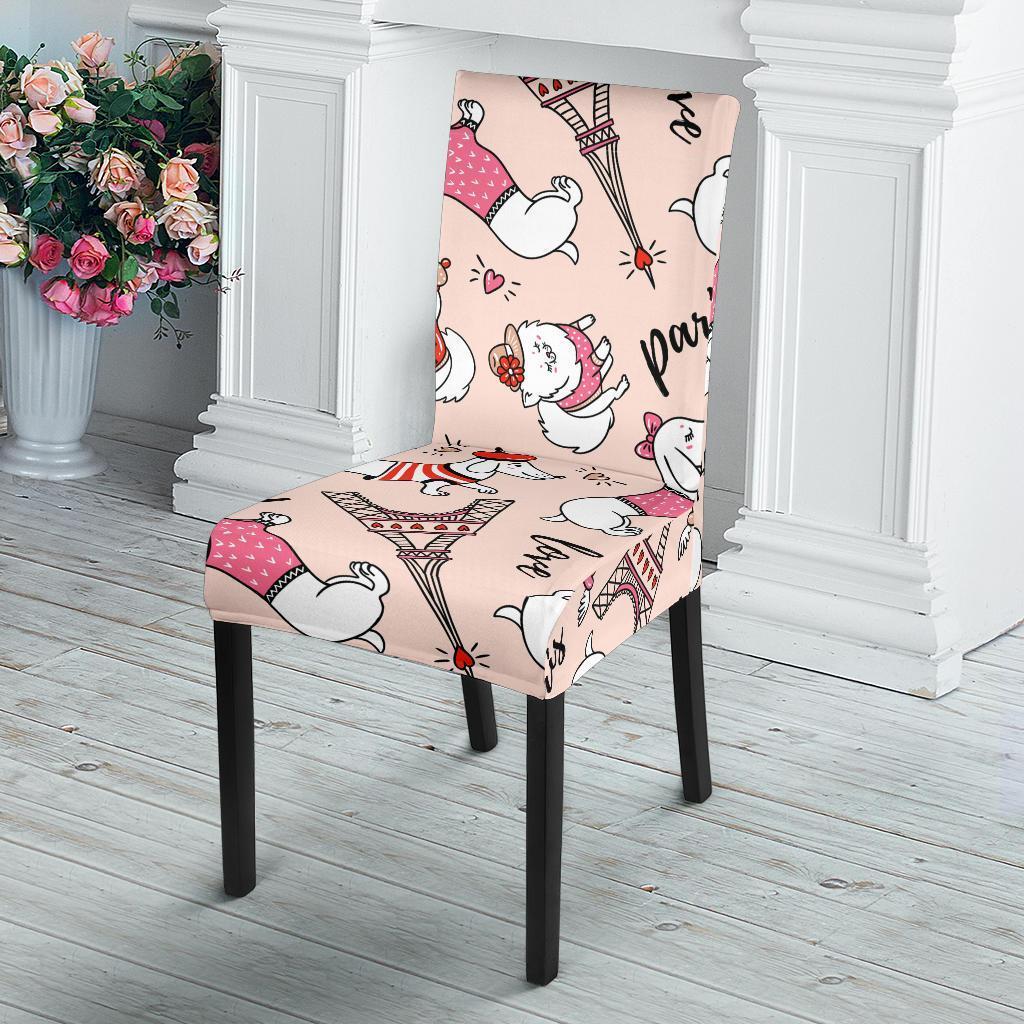 Paris Dog Pattern Print Chair Cover-grizzshop