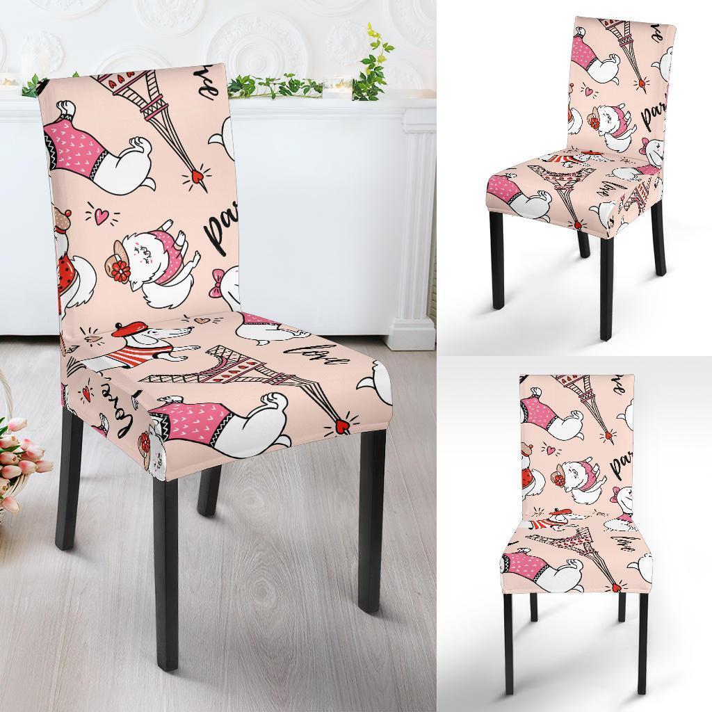 Paris Dog Pattern Print Chair Cover-grizzshop