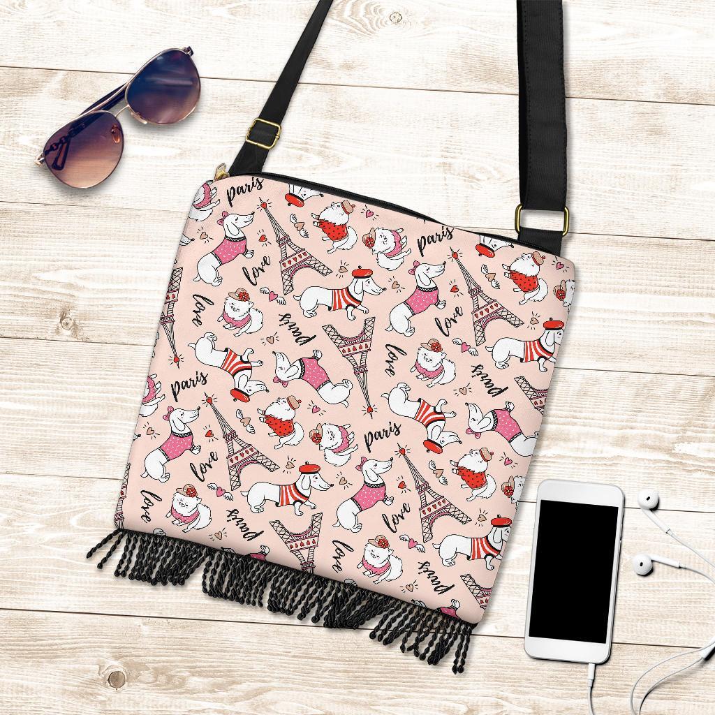 Paris Dog Pattern Print Crossbody bags-grizzshop