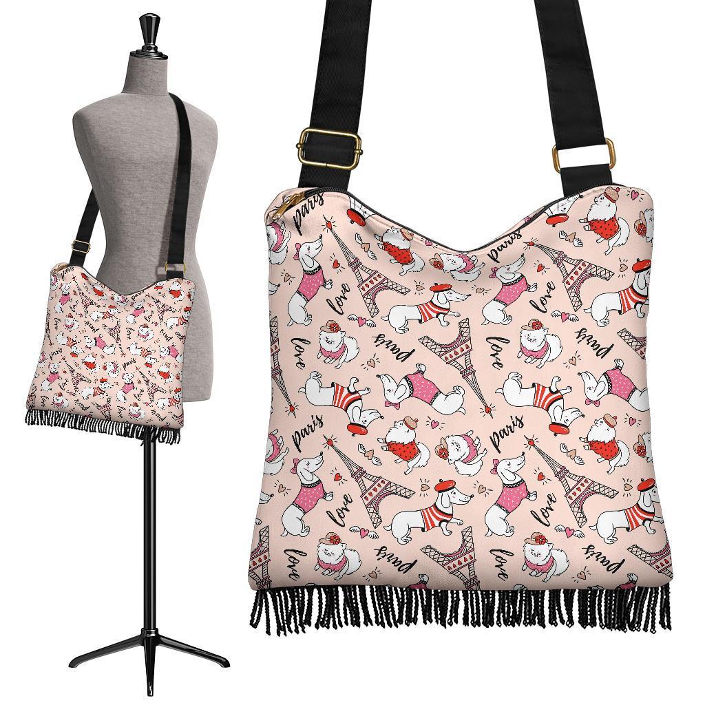 Paris Dog Pattern Print Crossbody bags-grizzshop