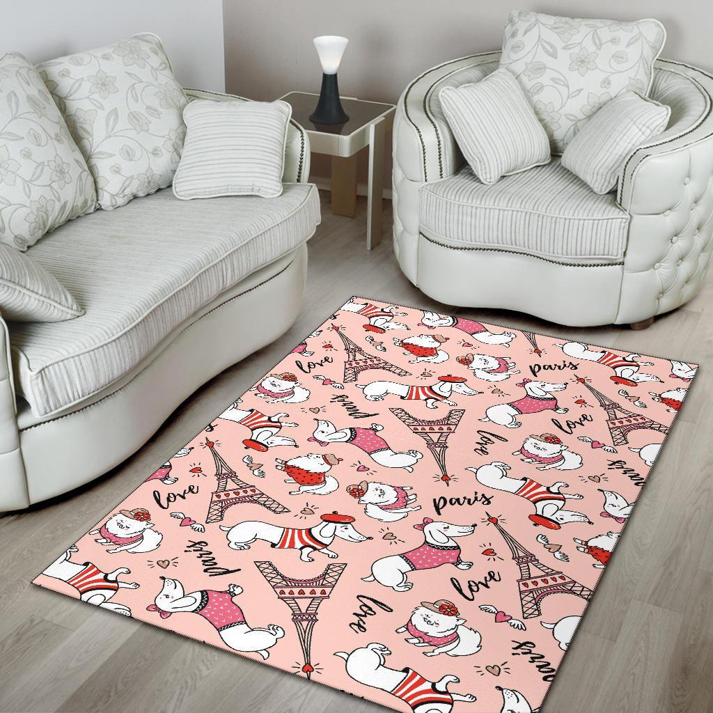 Paris Dog Pattern Print Floor Mat-grizzshop