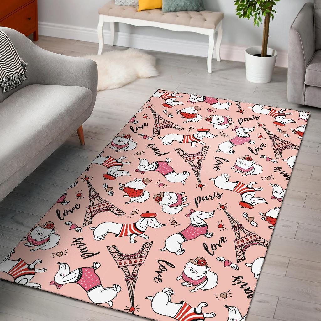 Paris Dog Pattern Print Floor Mat-grizzshop