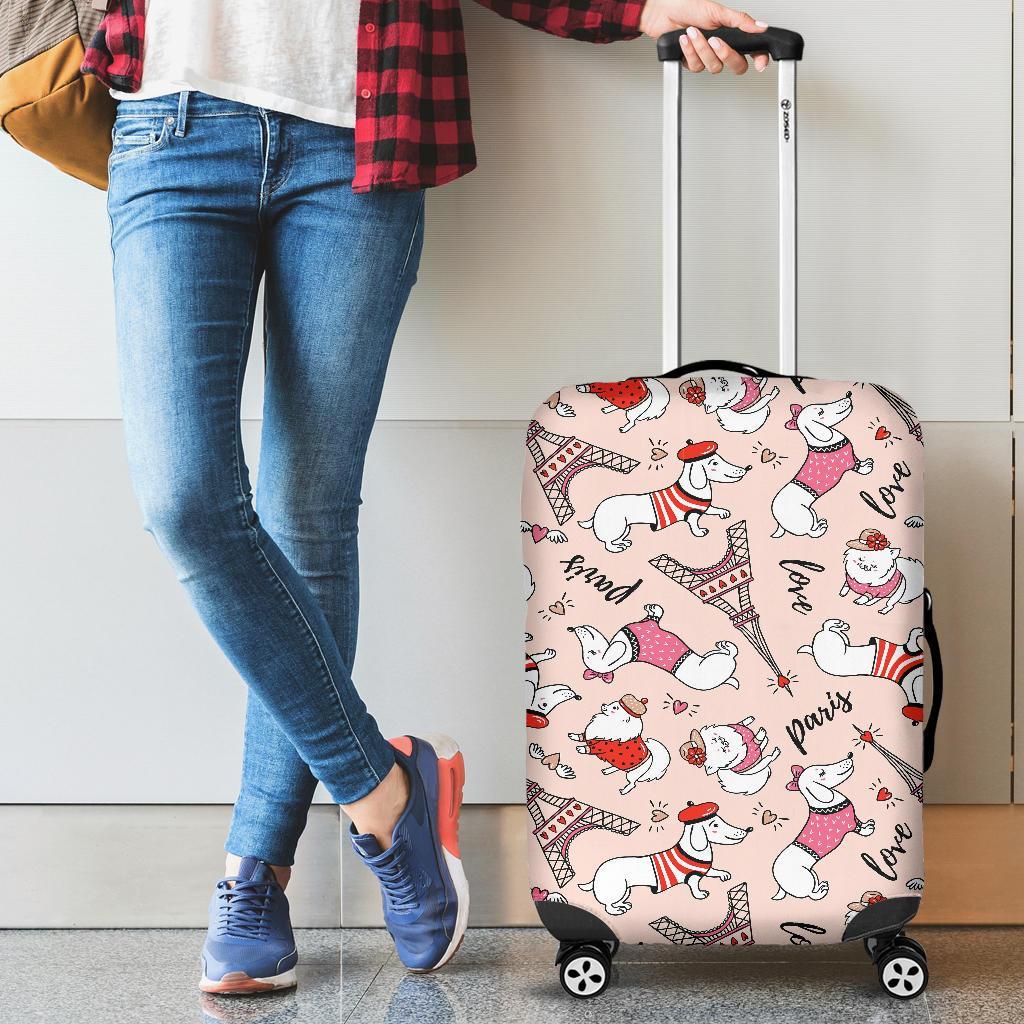 Paris Dog Pattern Print Luggage Cover Protector-grizzshop