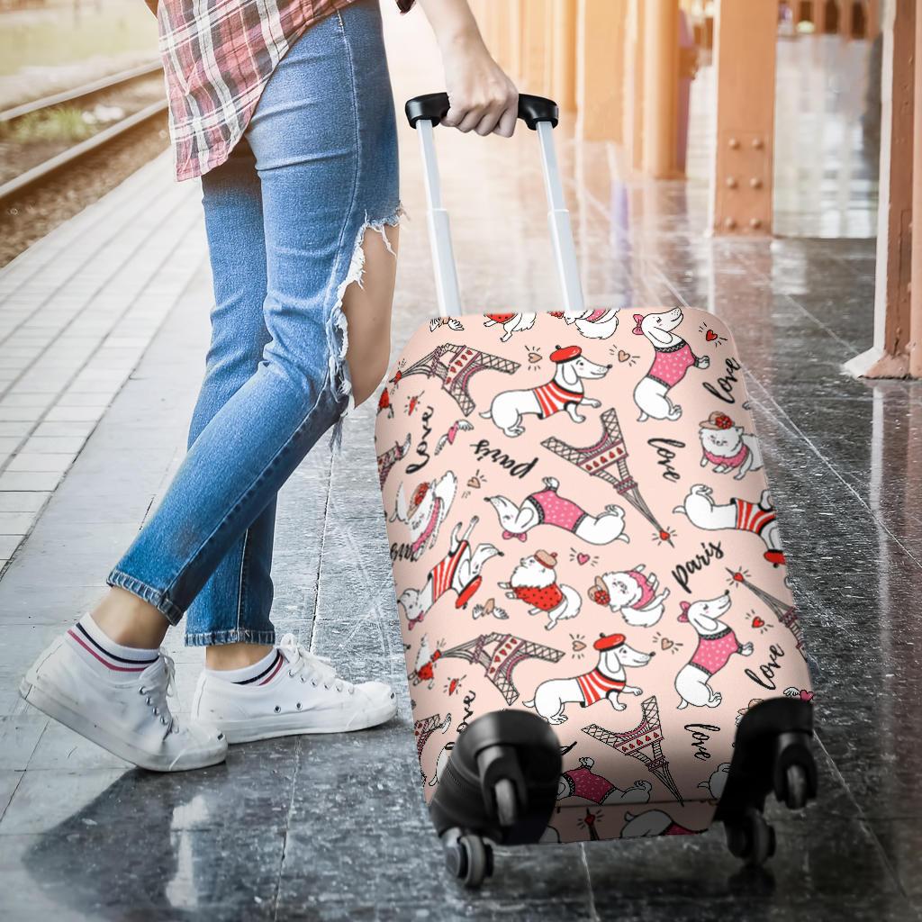 Paris Dog Pattern Print Luggage Cover Protector-grizzshop