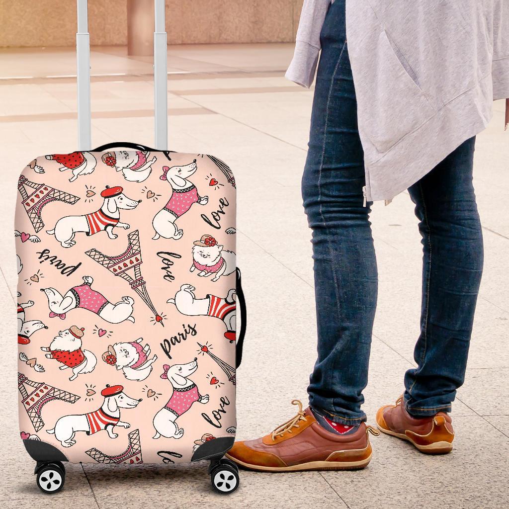 Paris Dog Pattern Print Luggage Cover Protector-grizzshop