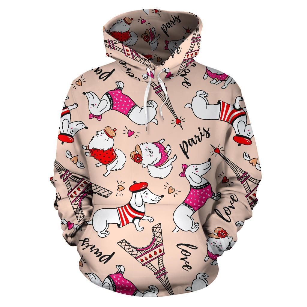 Paris Dog Pattern Print Men Women Pullover Hoodie-grizzshop