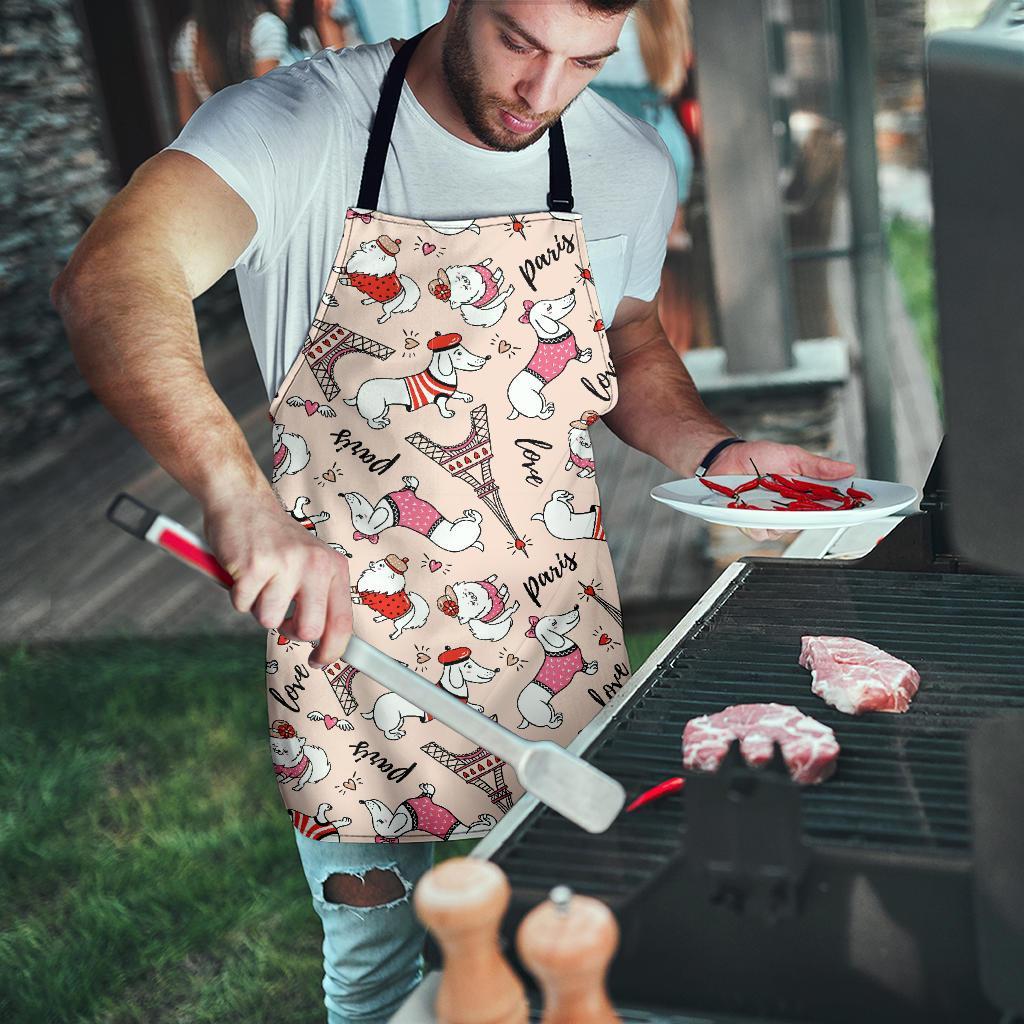 Paris Dog Pattern Print Men's Apron-grizzshop