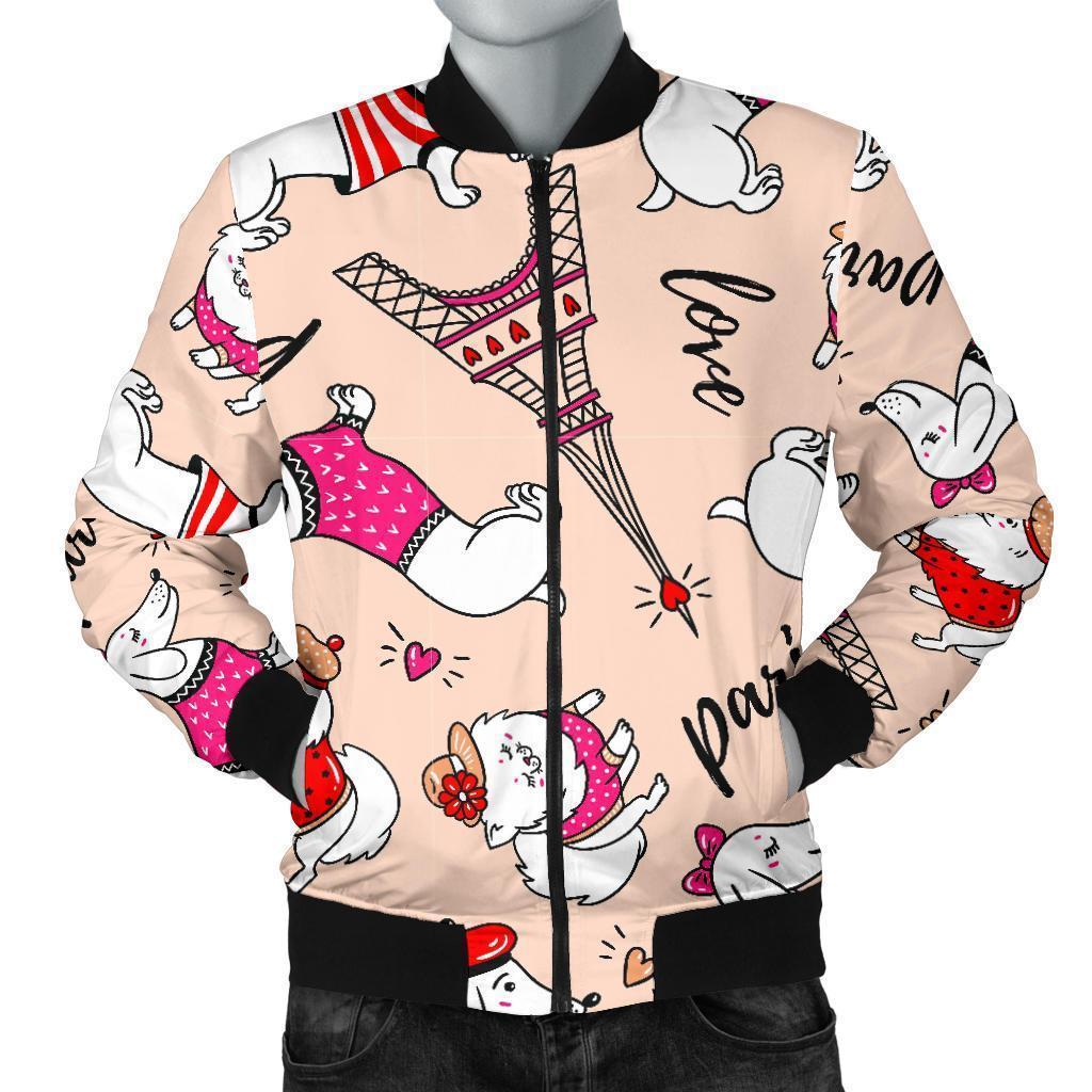 Paris Dog Pattern Print Men's Bomber Jacket-grizzshop