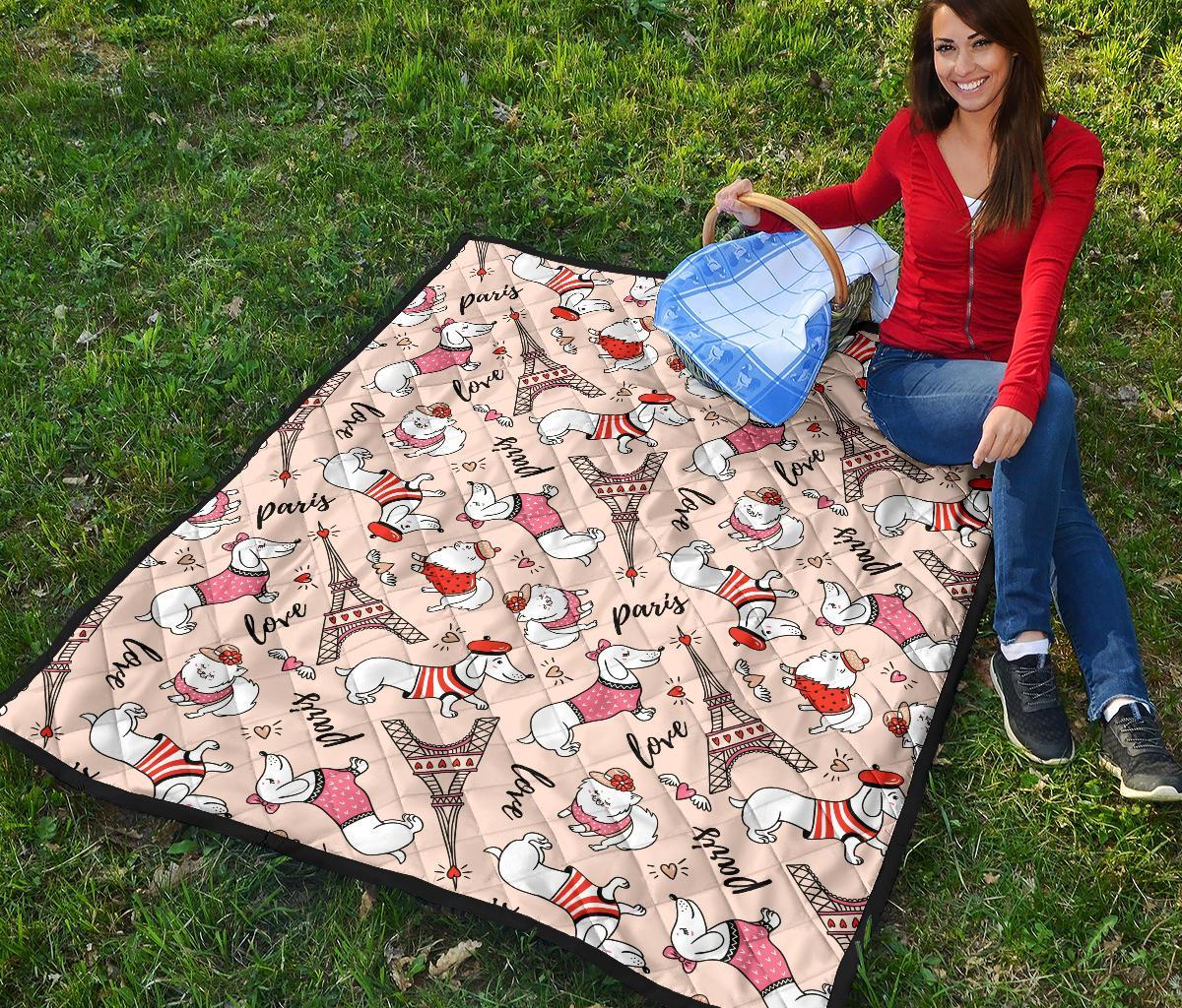 Paris Dog Pattern Print Quilt-grizzshop