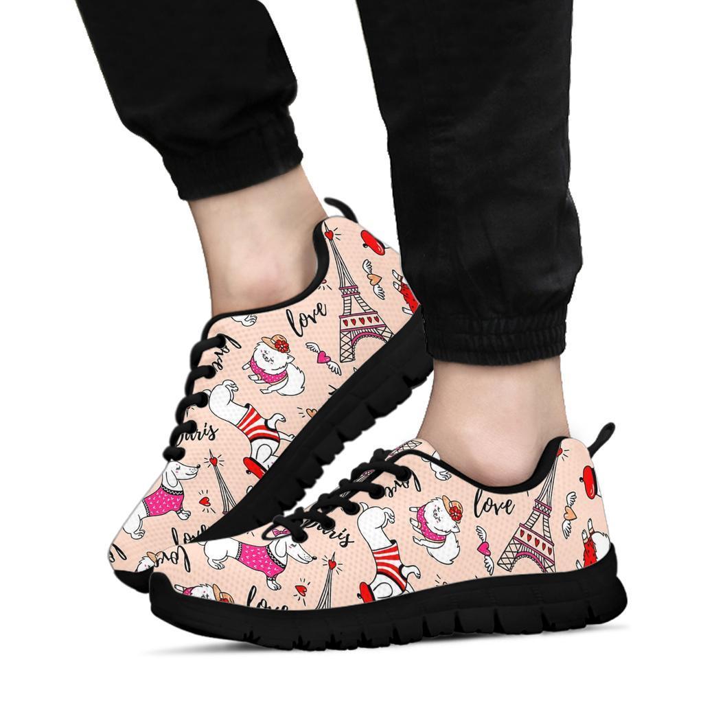 Paris Dog Pattern Print Sneaker Shoes For Men Women-grizzshop